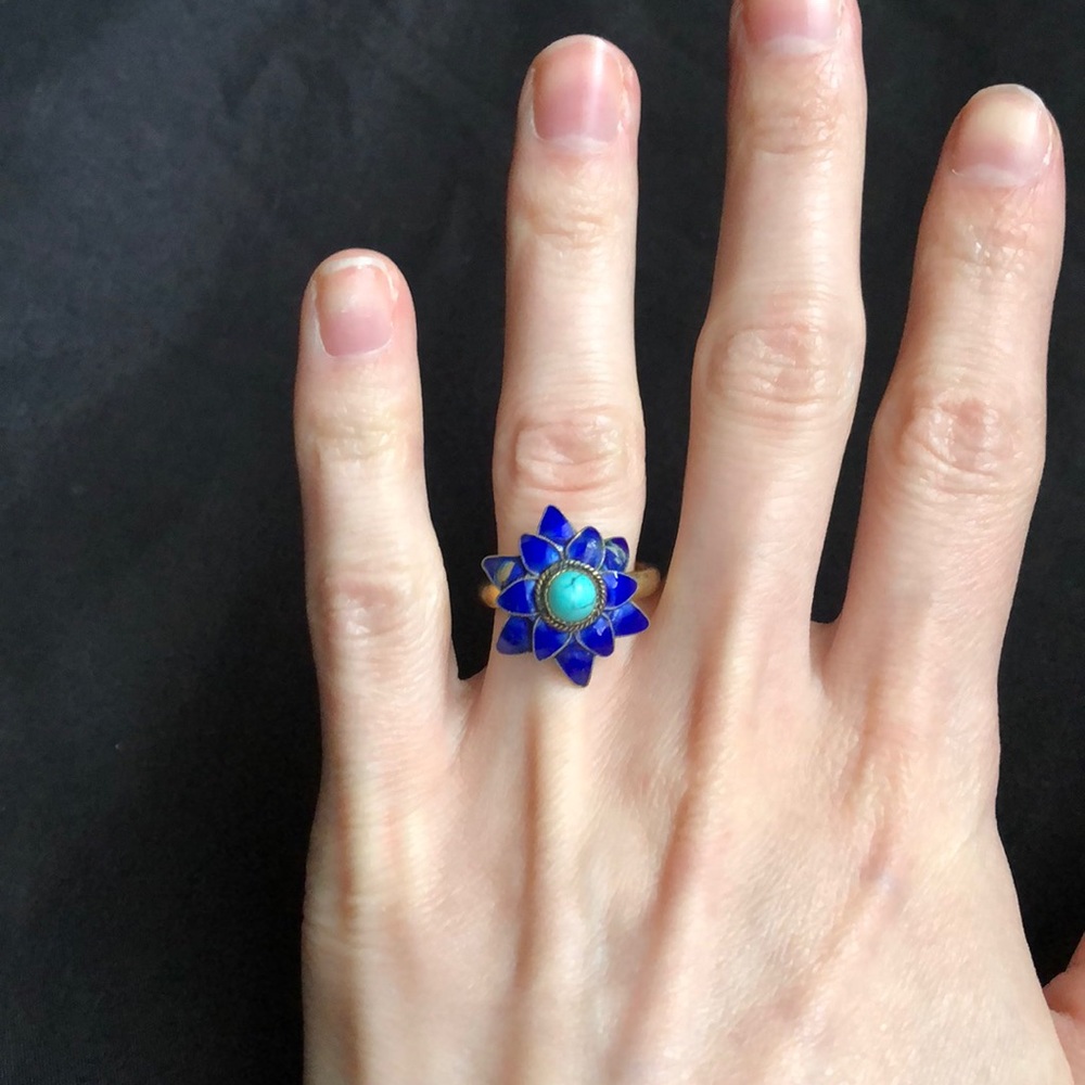 Blue Floral Cloisonne Ring - Picture 11 of 16